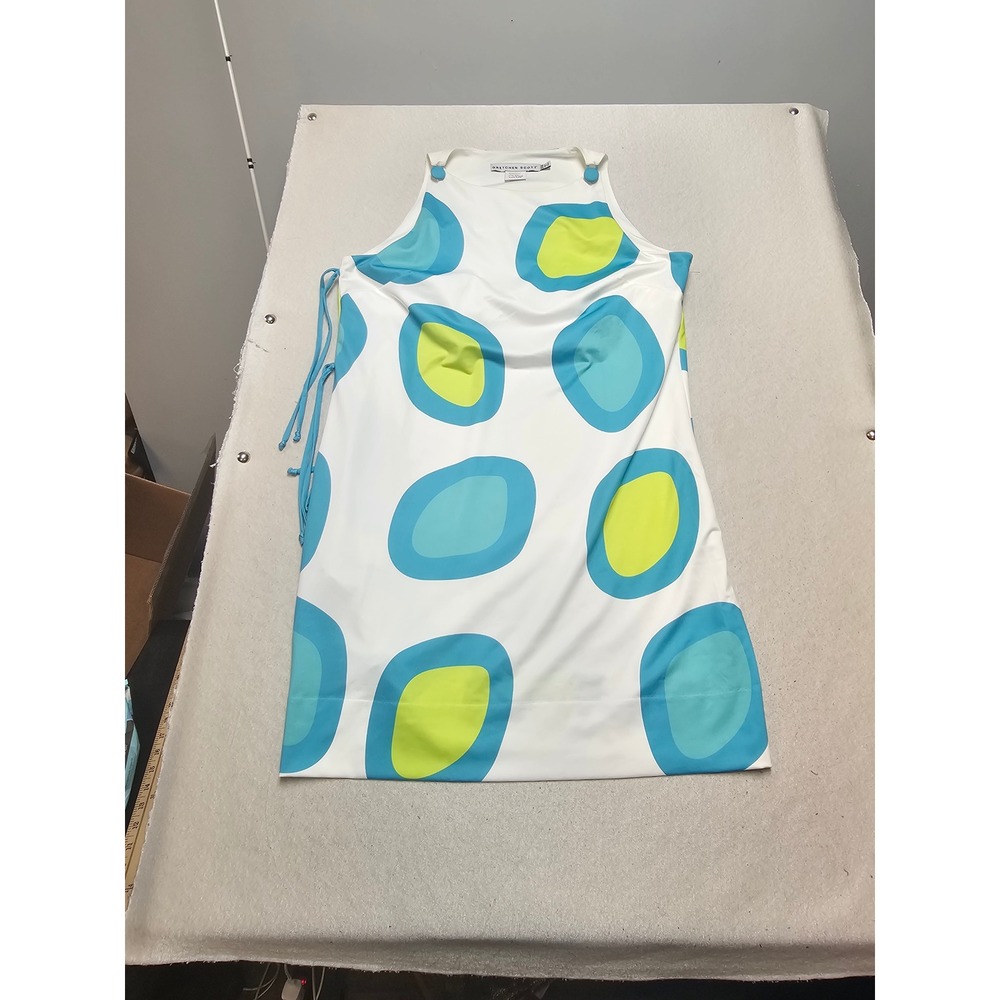 Gretchen Scott Diva Sleeveless Geometric Circle Print Side Tie Dress White Blue